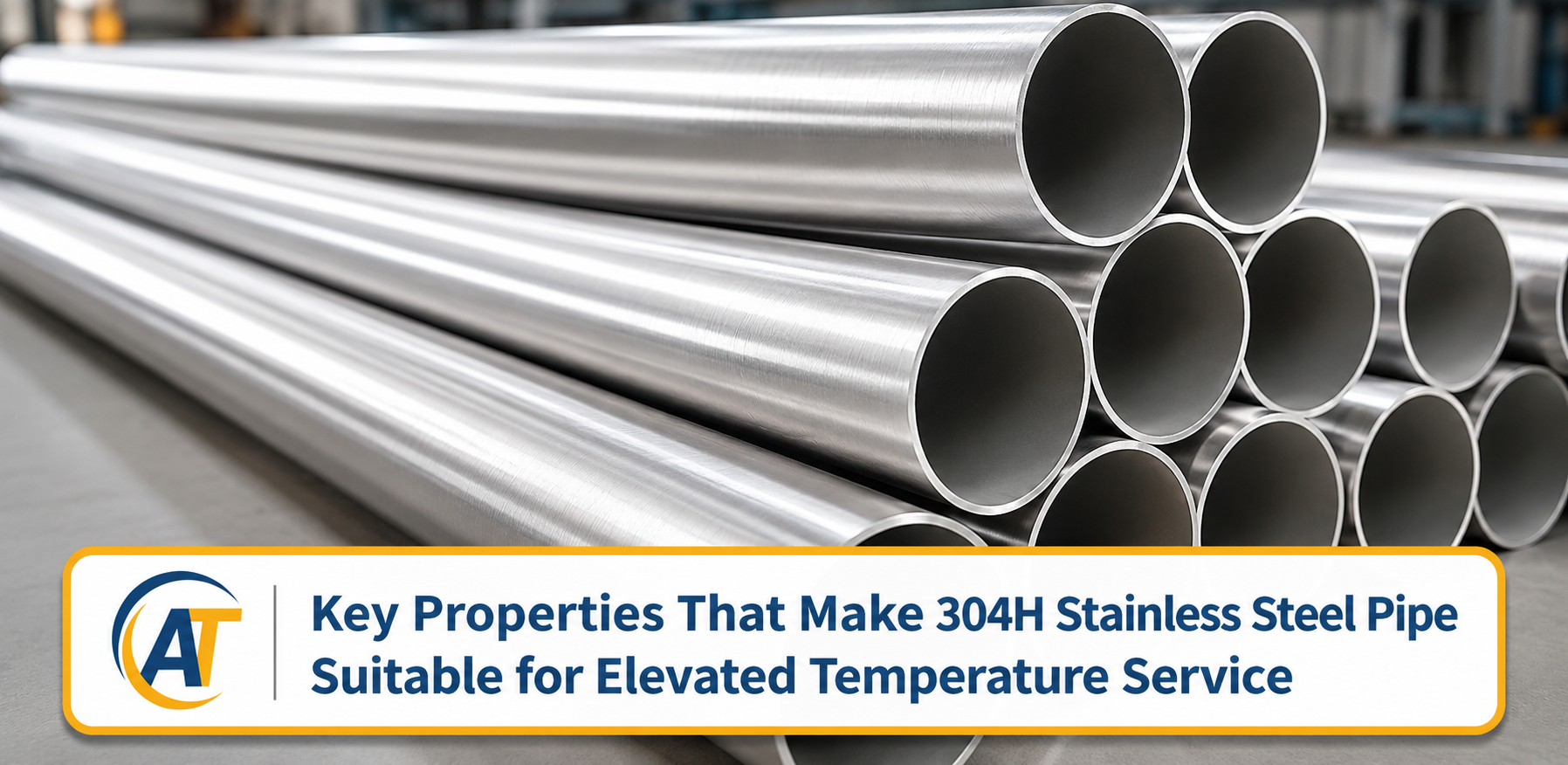 304H stainless steel pipes stacked in an industrial manufacturing facility